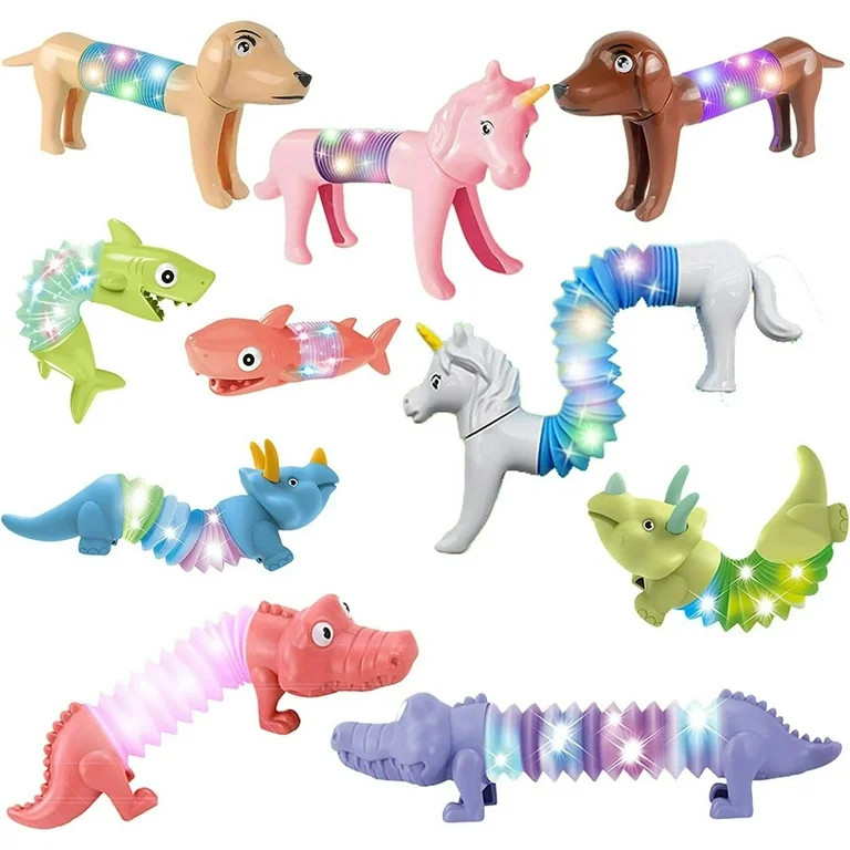 10 Pack Cute LED Light Animal Sound Spring Sensory Stress Relief Fidget Toys Pop Tubes For Toddle... | Walmart (US)