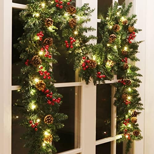 Hanizi 9 FT Christmas Garland, Battery Operated 8 Lighting Modes, Lighted Christmas Garland with ... | Amazon (US)