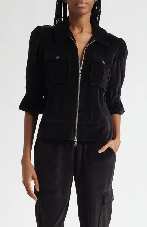 Cinq à Sept Holly Elbow Sleeve Velour Jacket in Black at Nordstrom, Size X-Small | Nordstrom