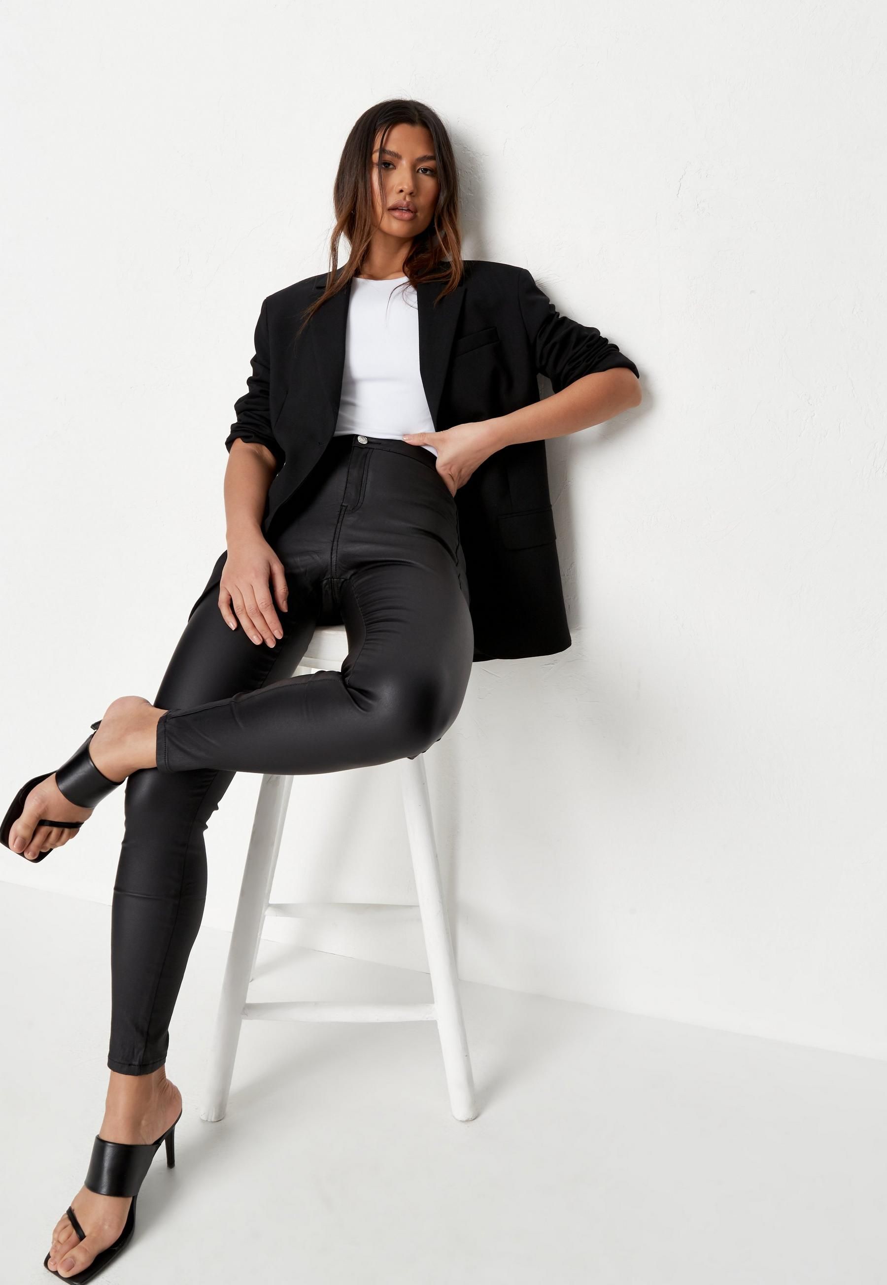 Missguided - Black Vice High Waisted Coated Skinny Jeans | Missguided (US & CA)