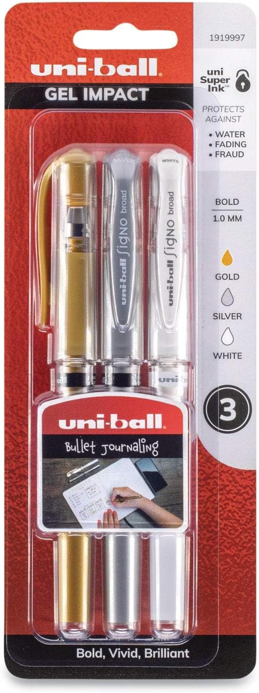 Uni-ball Impact Gel Pens, Bold Point (1.0mm), Assorted Metallic, 3 Count - School Pens, Teacher P... | Amazon (US)