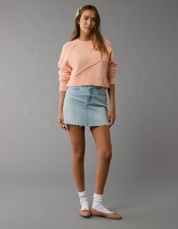 AE Cropped Crew Neck Bow Sweater | American Eagle Outfitters (US & CA)
