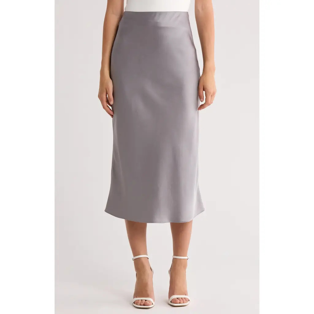 Alice + Olivia Maeve Bias Satin Midi Skirt in Storm Grey at Nordstrom Rack, Size 4 | Nordstrom Rack