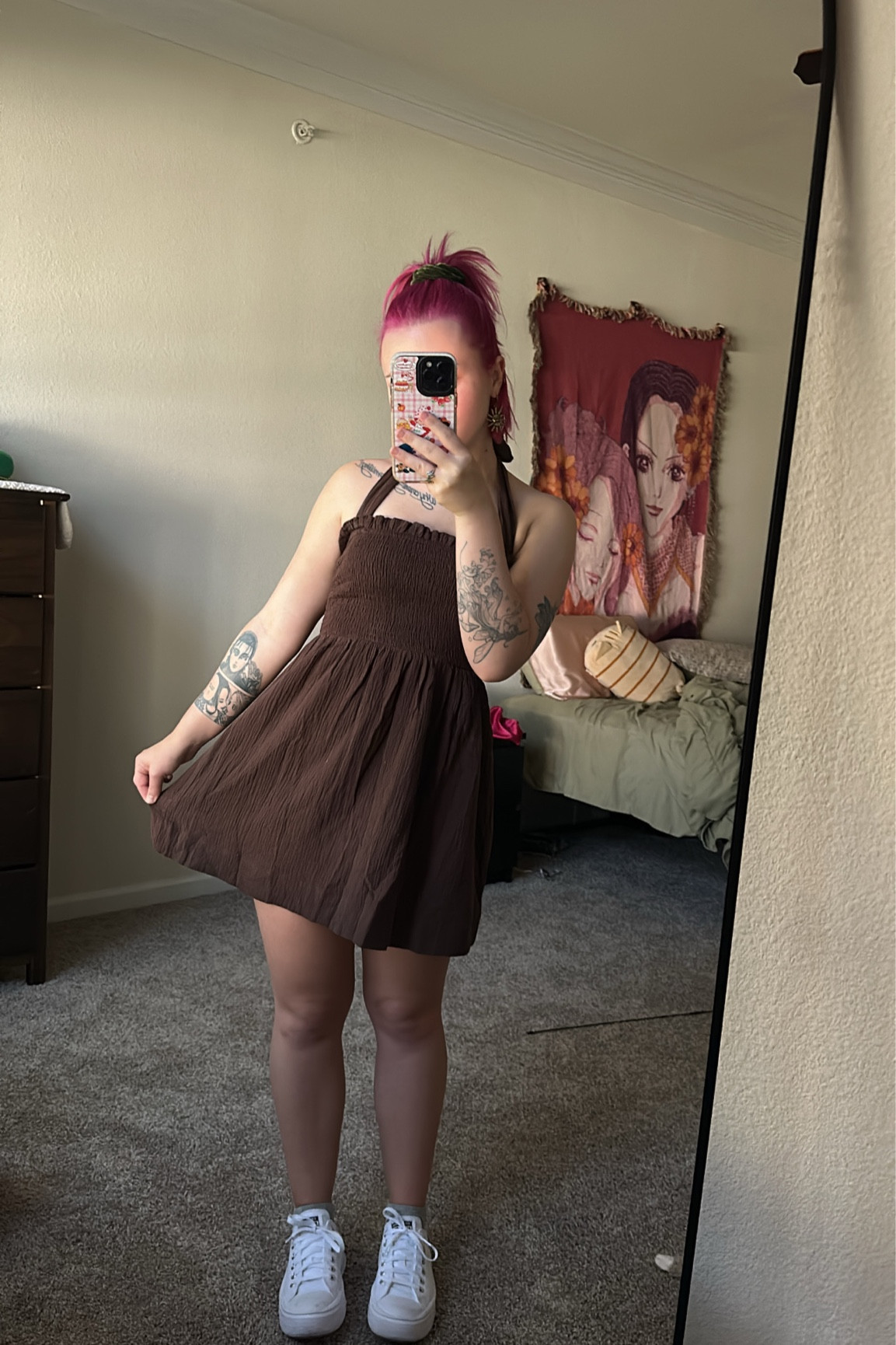 Lil brown halter top mini dress & sneakers. Ootd fashion style out of the day fit check

#LTKstyletip #LTKSpringSale #LTKSeasonal
