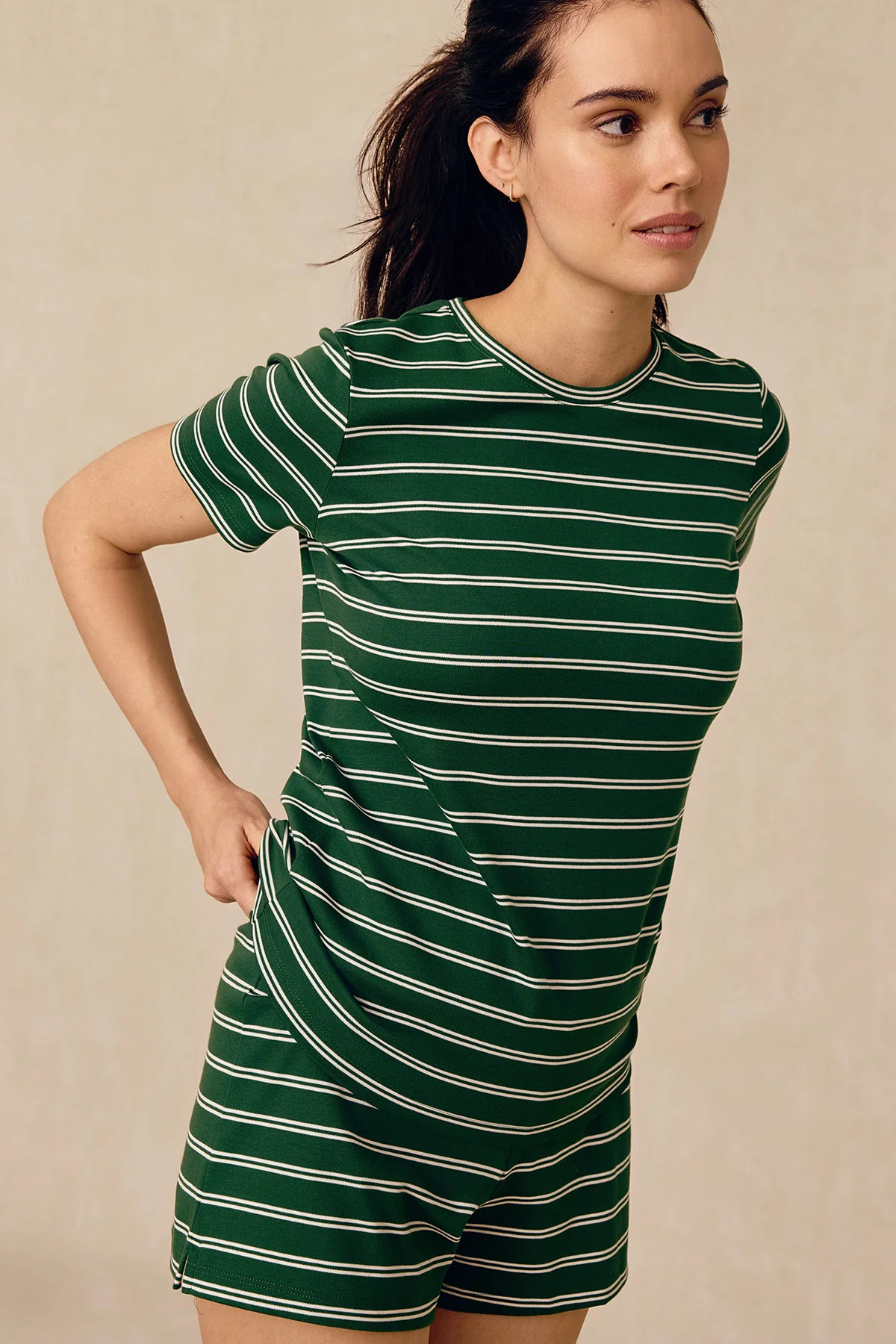 Pima Crew Shorts Set in Eden Tidal Stripe | Lake Pajamas