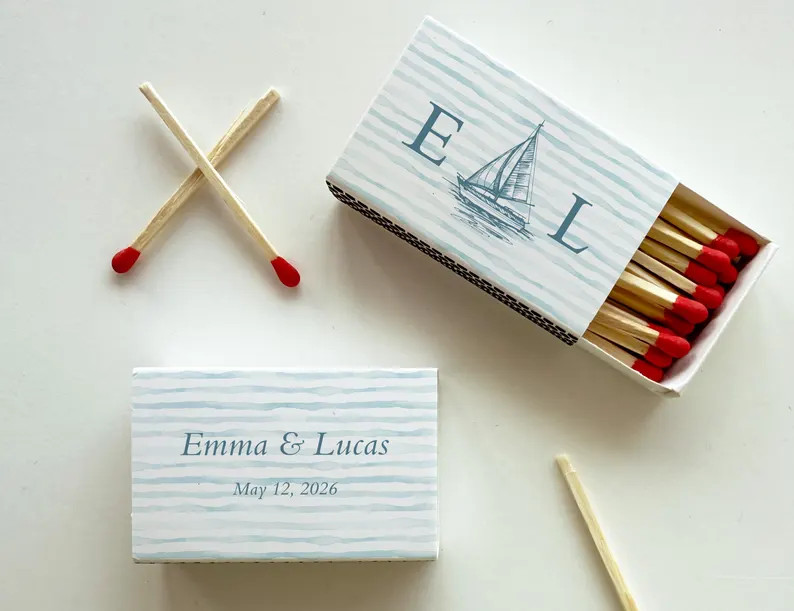 Personalized Beach Wedding Striped Matchboxes, Custom Coastal Sailboat Party Favors, Nautical Coa... | Etsy (US)