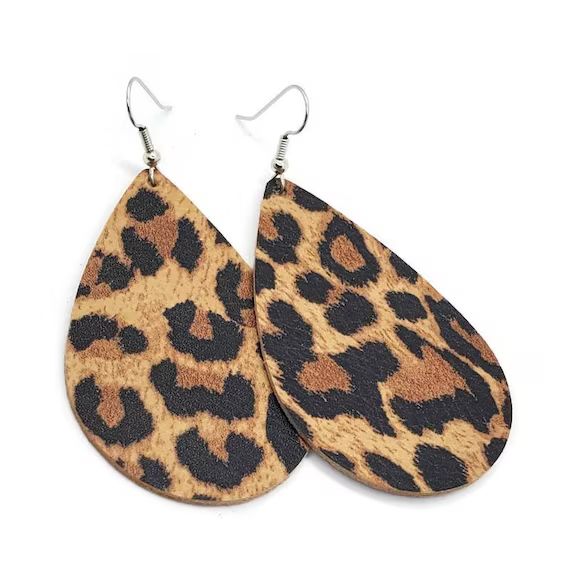 Leather earrings leopard cheetah print RESTOCKED!!  pick your size!  Hammered Love Letters | Etsy (US)
