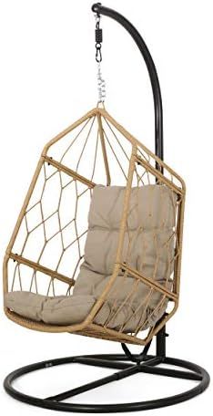 Christopher Knight Home 314294 Allegra Outdoor Hanging Chair with Stand, Light Brown + Tan + Blac... | Amazon (US)