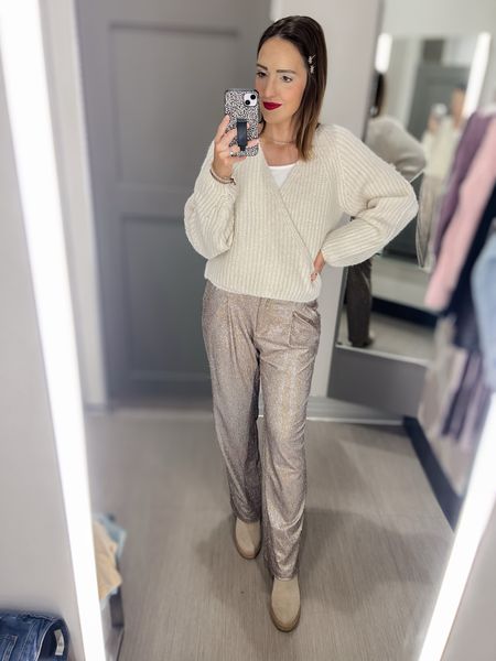 Target try on / Christmas party outfit / holiday outfit

Notes: these pants shed glitter, I’d recommend for one wear like a party if this is the look you like

The white wrap sweater is out of stock currently, but is available in other colors

Paired with cami underneath 

#LTKparties #LTKfindsunder50 #LTKHoliday
