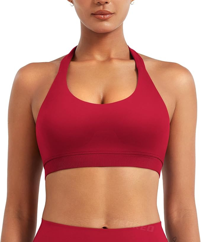 YEOREO CoreFlex Women Halter Sports Bra Workout Seamless Padded Basic Bra Open Back Yoga Gym Crop... | Amazon (US)