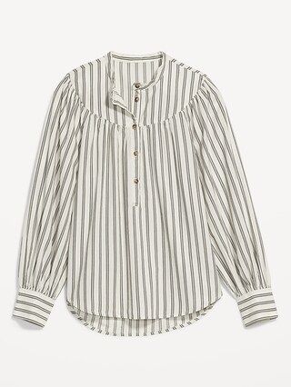 Puff-Sleeve Striped Henley Shirt for Women | Old Navy (US)
