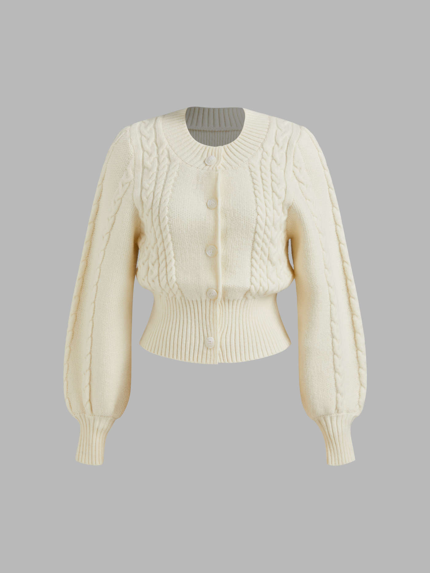 Cable Knit Round Neckline Solid Button Cardigan | Cider