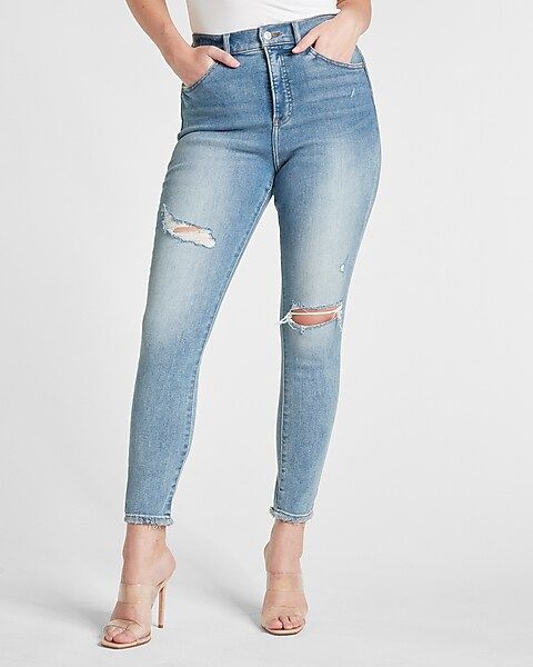 High Waisted Light Wash Ripped Skinny Jeans | Express (Pmt Risk)