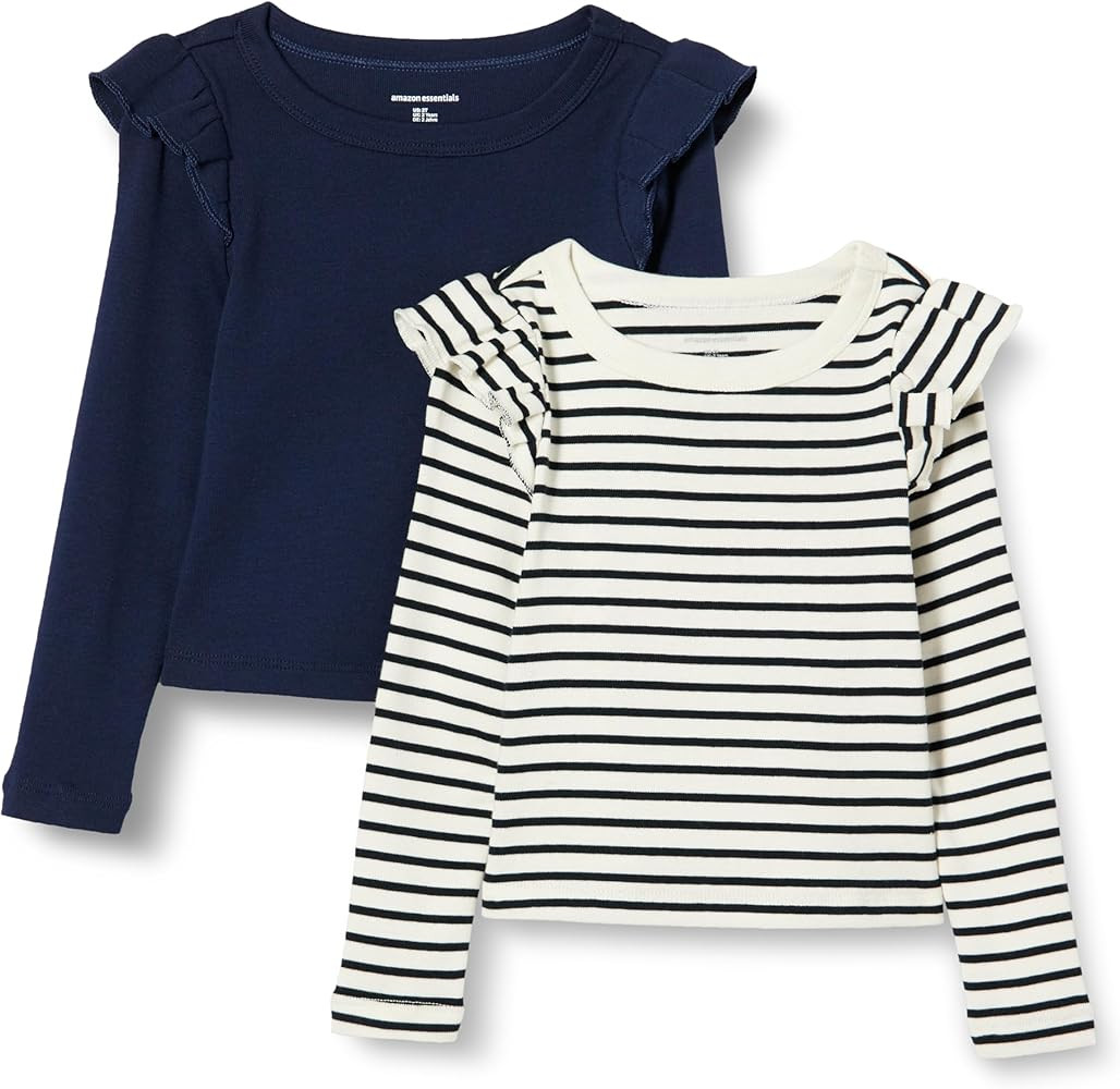 Amazon Essentials Girls and Toddlers' Long Sleeve Ruffle T-Shirt, Pack of 2 | Amazon (US)