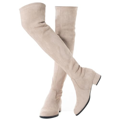 N.N.G Overknee-Stiefel für Damen, oberschenkelhoch, Wildleder, Block, Winter, niedrig, oberhalb flach, lang, OTK-Komfort, spitzer Zehenbereich, Cremefarben/flach, 40.5 EU | Amazon (DE)