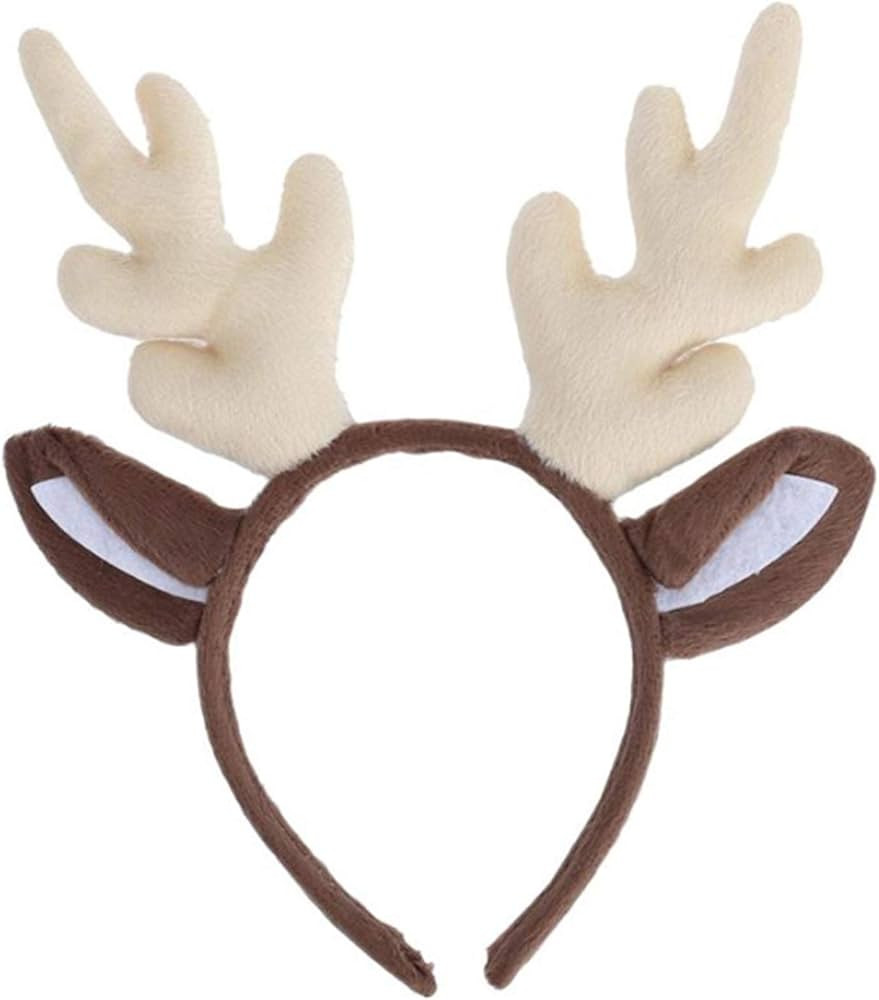 Reindeer Headband Adult Women \u2013 Christmas Deer Horn Headband, Plush Moose Horns Costume, Hol... | Amazon (US)