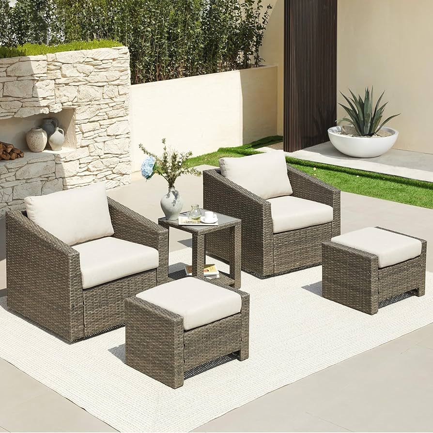 CHITA 5 Pieces Wicker Patio Furniture Set, Outdoor Conversation Set with 2 Pieces Rattan Swivel C... | Amazon (US)