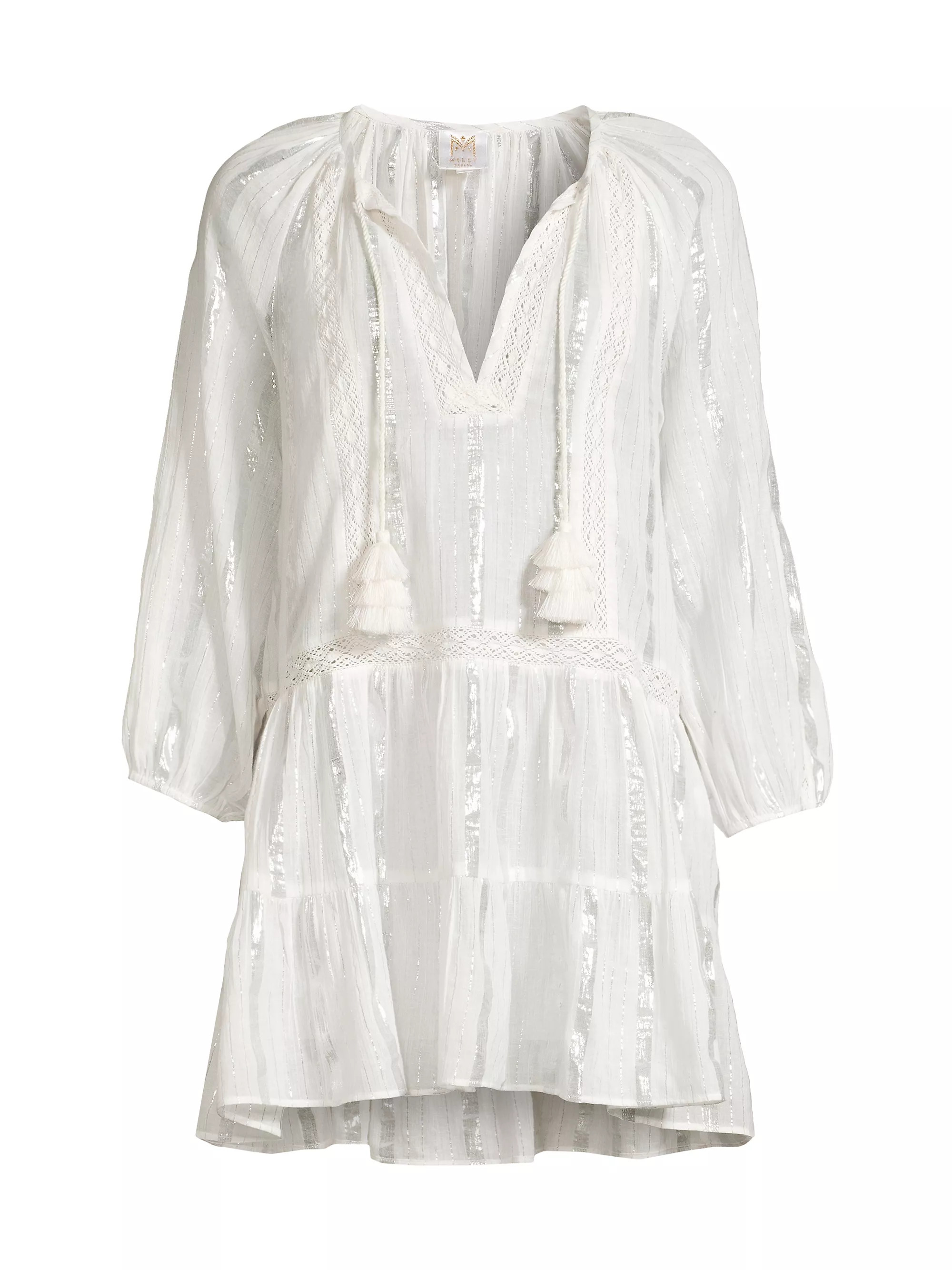 Valentine Metallic Stripe Cotton Cover-Up Dress | Saks Fifth Avenue