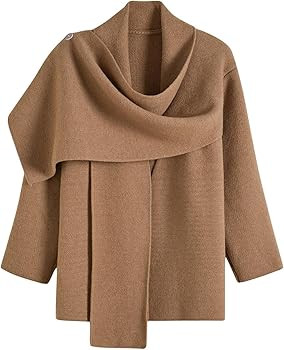 CHICWISH Women Wrap Scarf-Collar Open Front Knit Coat Fall Winter Fashion Long Sleeve Solid Knit ... | Amazon (US)