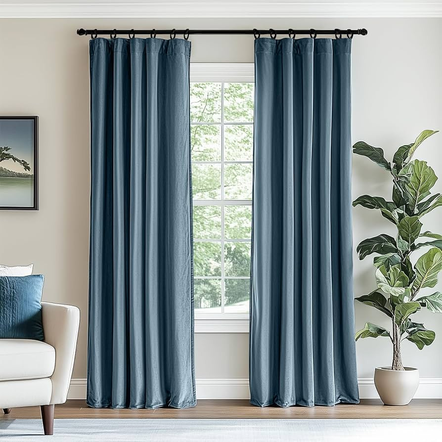 Lazzzy Velvet Blackout Curtains Blue Thermal Insulated Curtains Luxury Window Drapes for Bedroom ... | Amazon (US)