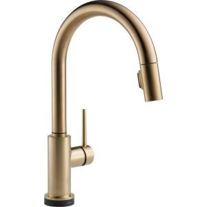 Delta Trinsic Single-Handle Pull-Down Sprayer Kitchen Faucet with Touch2O Technology in Champagne Br | The Home Depot