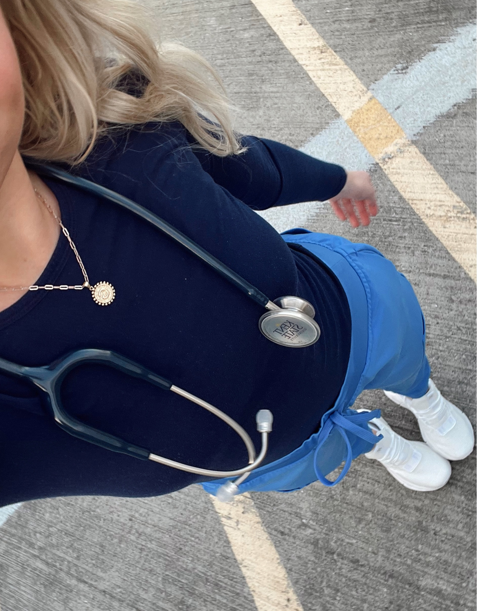 my fav ceil blue mandala scrubs size XS, paired with my dark blue Amazon underscrub size xs! Accessorizing with my Amazon initial necklace and MDF stethoscope. Shoes are on clouds size 7!!💙🦋🦴🩹🩺

#LTKworkwear #LTKshoecrush #LTKFind