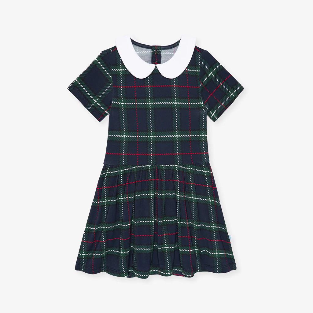 Plaid Green Short Sleeve Augustus Collared Twirl Bodysuit Dress | Posh Peanut® | Posh Peanut