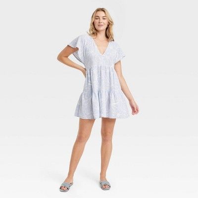 Women's Flutter Short Sleeve Mini Skater Dress - Universal Thread™ Blue/White Floral XS | Target