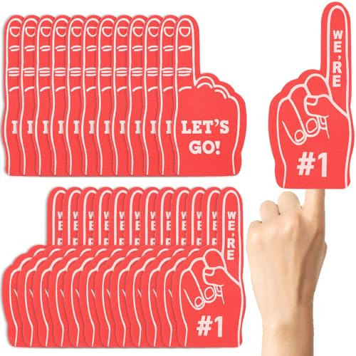 Hidaily 24 Pcs Mini Foam Fingers, We're #1 Sport Fan Foam Finger for Sports Hand Themed Party, Foam Hand Fingers Cheerleader Gifts for Basketball Baseball Soccer Football Sporting Event (Red) | Amazon (US)
