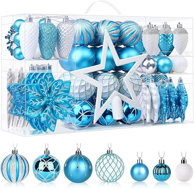 SHareconn 106pcs Christmas Balls Ornaments Set, Shatterproof Plastic Decorative Baubles for Xmas ... | Amazon (US)