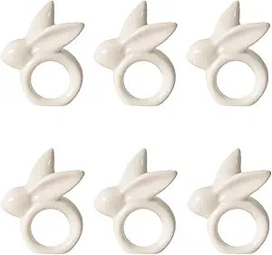 Easter Bunny Napkin Rings Set of 6, Porcelain Rabbit Napkin Ring Holders, White Bunny Napkin Ring... | Amazon (US)