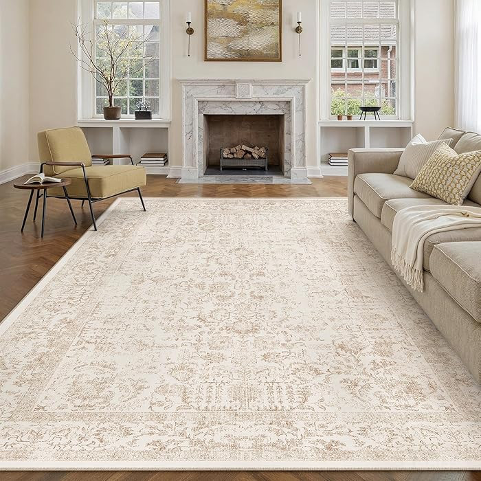 Beige Area Rug 9x12 Machine Washable Large Vintage Living Room Distressed Non Slip Carpet Traditi... | Amazon (US)