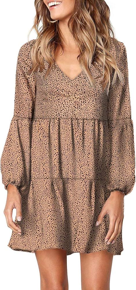 Women Summer Tunic Dress V Neck Long Sleeve Casual Loose Flowy Swing Shift Dress(S-XL) | Amazon (US)