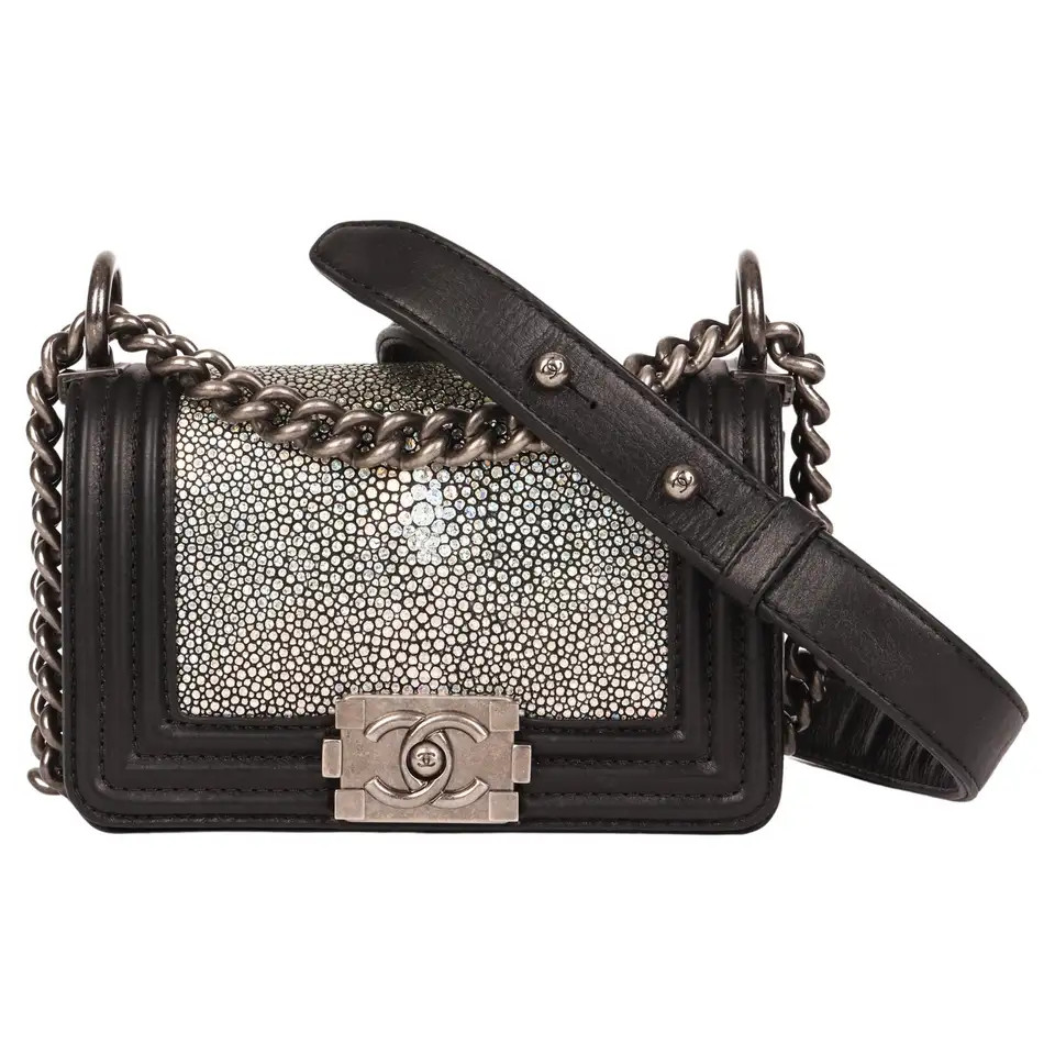 CHANEL Black Lambskin & Hologram Galuchat Micro Le Boy | 1stDibs
