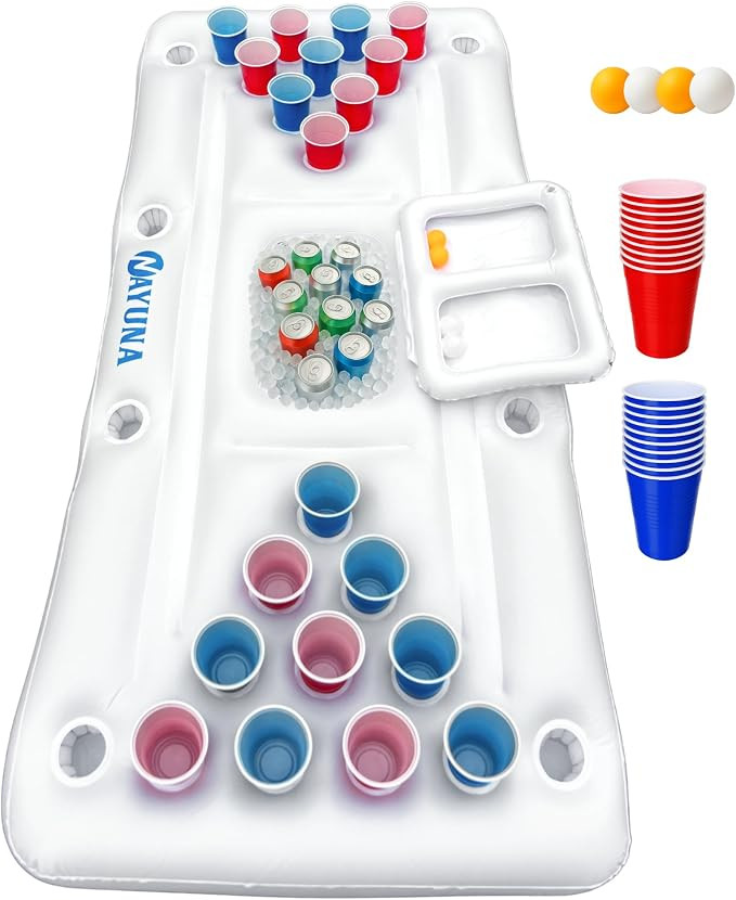 NAYUNA Floaty with Cooler & 20 Party Cups - Inflatable Pool Table Summer Party Pool Games Accesso... | Amazon (US)