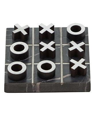 Marble Tic Tac Toe Game Set with Gold-Tone or Silver Tone Inlay and Wood Pieces, 6" x 6" x 1" | Macy's