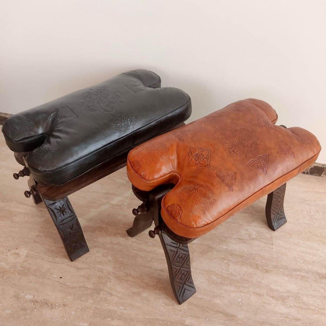 Handcrafted Saddle Stool Leather Cushioned Bench Seat Cedar Wood Base Small Bench Seat With Cushi... | Etsy (US)