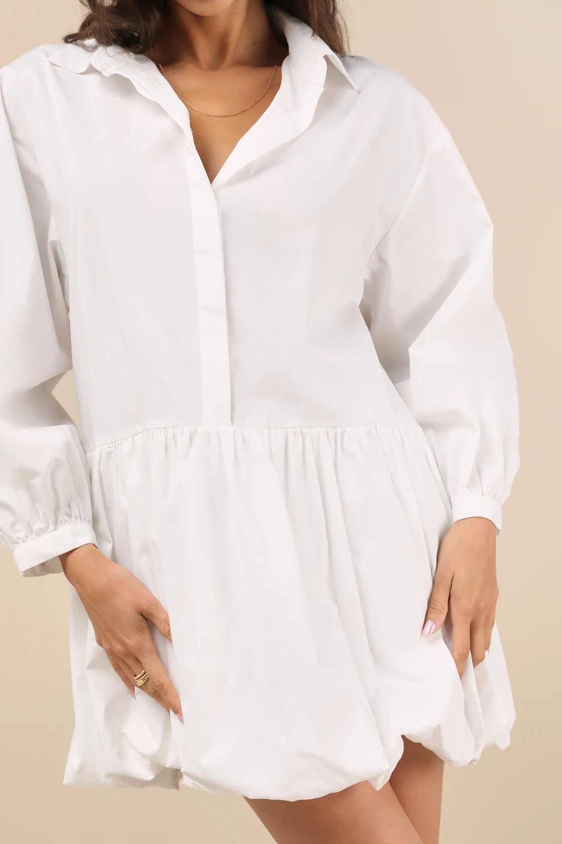 Sophisticated Delight White Collared Bubble Hem Mini Dress | Lulus