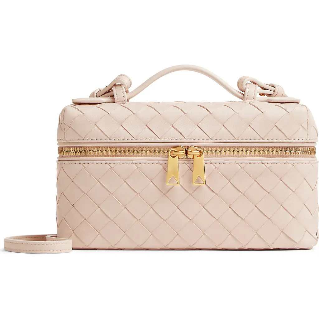 Bottega Veneta Intrecciato Leather Convertible Vanity Case in 6805 Cameo-Gold at Nordstrom | Nordstrom