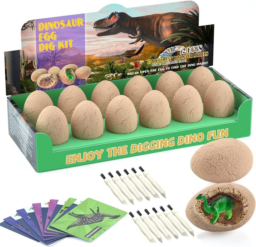 Dinosaur Eggs Excavation Dig Kit - Toys for Kids Break Open 12 and Discover Cute Dinosaurs Archae... | Amazon (US)