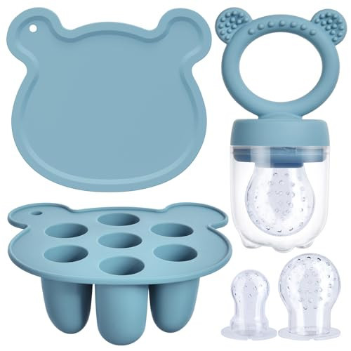 Aolso Fruit Food Feeder Set, Silicone Fruit Feeder Pacifier & Breastmilk Popsicle Food Freezer Trays, Food Storage Containers Feeder for Safe (Blue) | Amazon (UK)