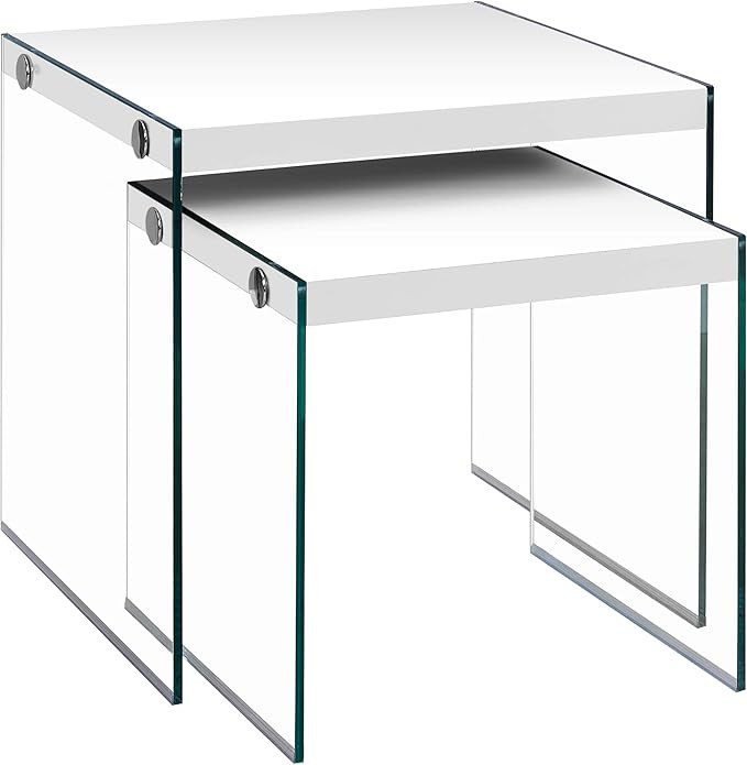 Monarch Specialties ,Nesting Table, Tempered Glass, Glossy White | Amazon (US)