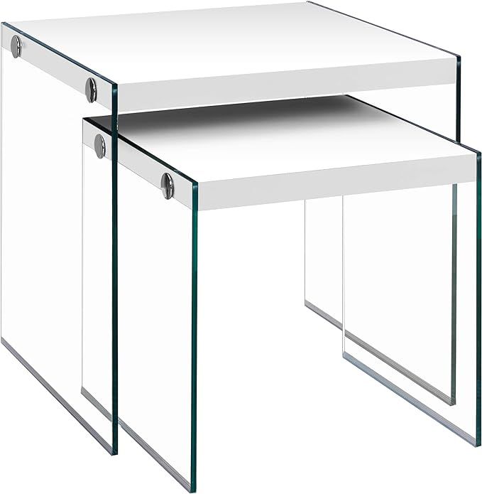 Monarch Specialties ,Nesting Table, Tempered Glass, Glossy White | Amazon (US)