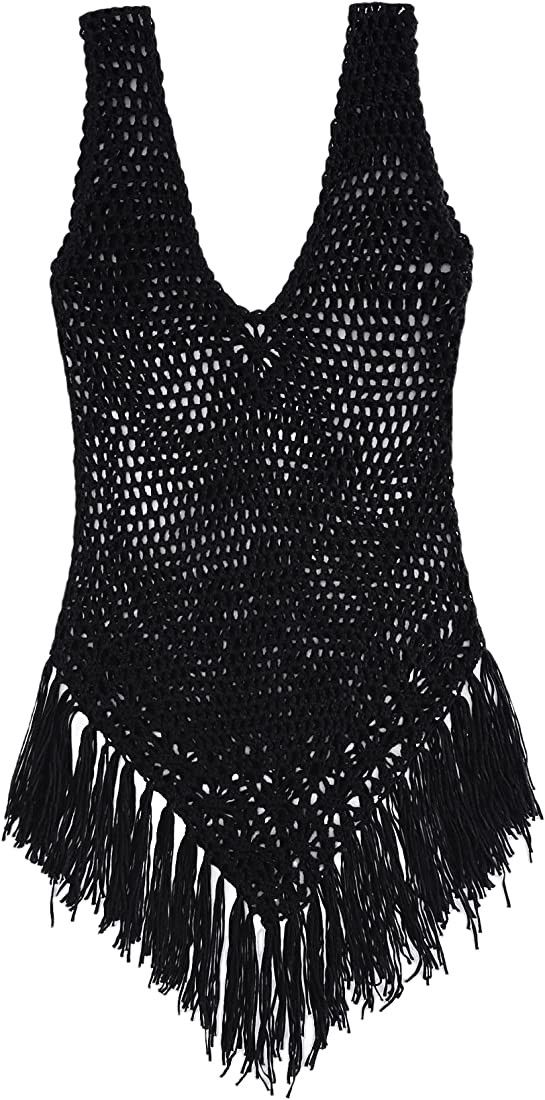 Verdusa Women's Tassel Crochet Bikini Cover Up Swimsuit Bathing Suit Beach Dress | Amazon (US)