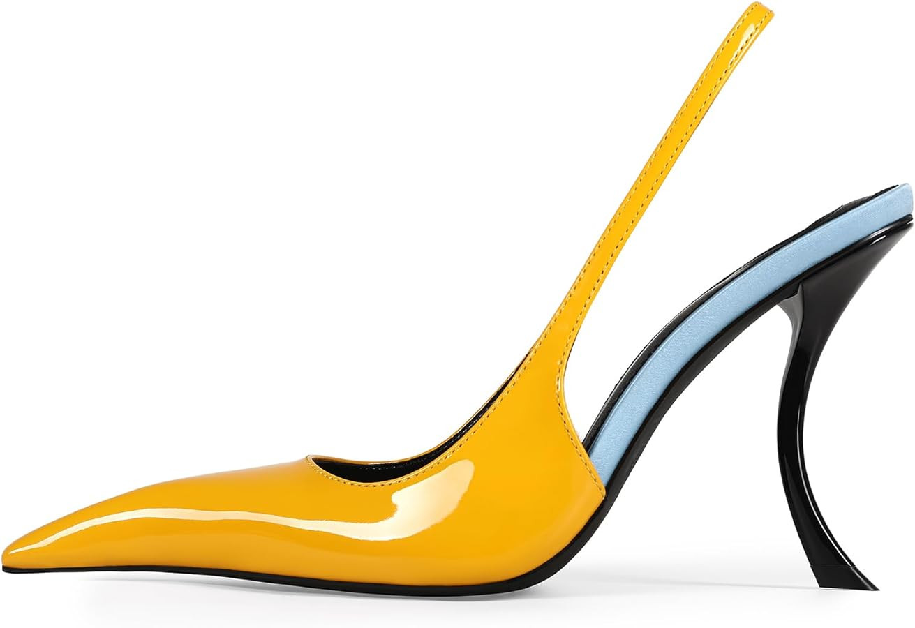Stiletto High Heel Slingbacks for Women Patent Leather Closed Pointed Toe Pumps Slip on Elastic S... | Amazon (US)