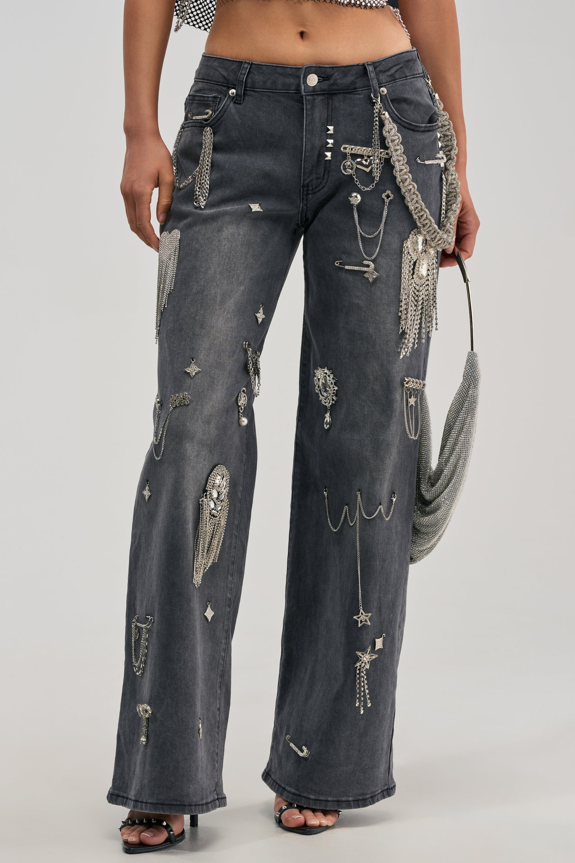 Black Bling Wide Leg Relaxed Denim Jeans | AKIRA | AKIRA