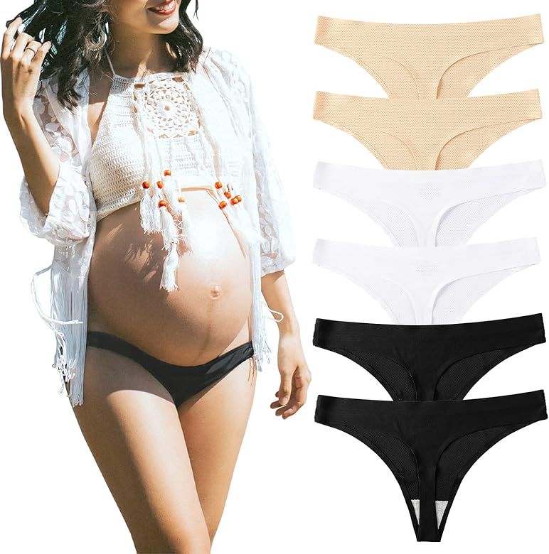 No Show Thongs for Women Ladies Comfortable Maternity Panties Seamless Underwear Set Athletic Workou | Amazon (US)