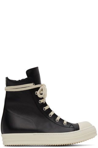 Black Grained Leather Sneakers | SSENSE