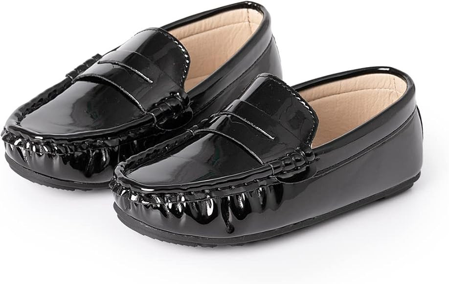 Kannior Boys Girls Leather Loafers Slip-On Texture Flats Boat Dress Moccasin Schooling Daily Walk... | Amazon (US)