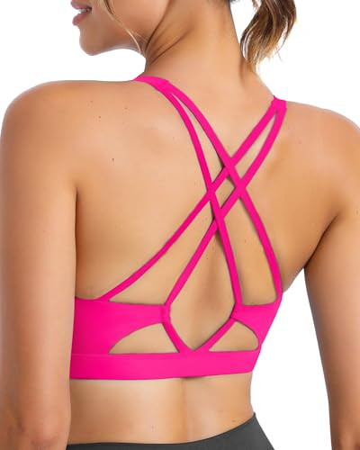 SONGSKY Sports Bra for Women Large Bust, Strappy Running Pink Sports Bras with Removable Cups (2969 Hot Pink M) | Amazon (US)
